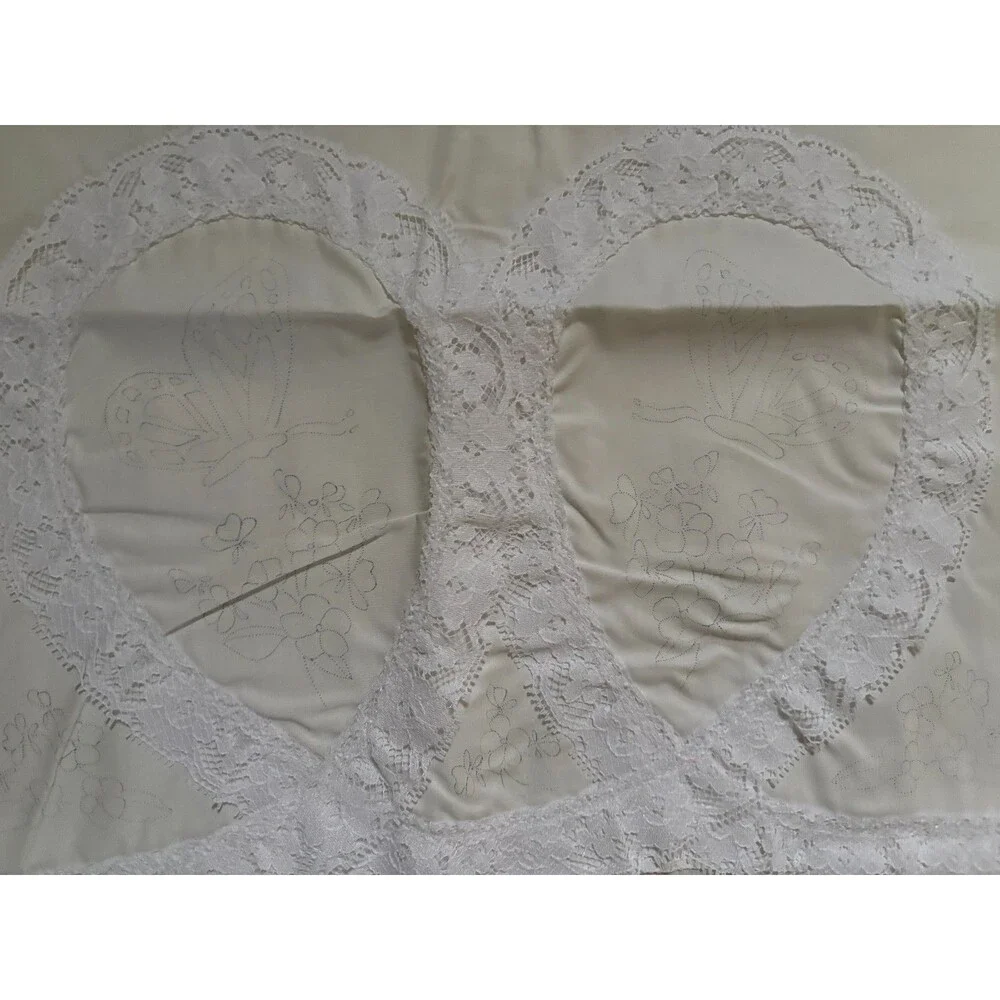 Vintage Stamped Cross Stitch Pillowcase Set of 6 Floral Geese Butterfly Lace
